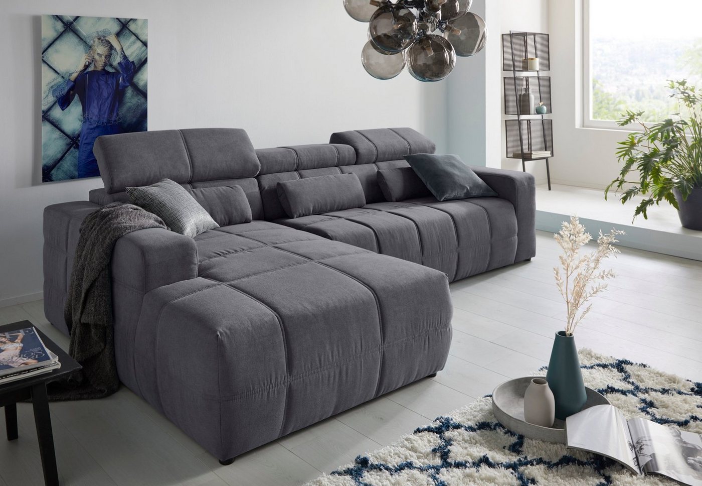 DOMO collection Ecksofa Brandon große Ausführung B/T/H: 289/177/80 cm, auch in Leder und Cord, mit Kopfteilverstellung, wahlweise Sitztiefenverstellung, L-Form von DOMO collection