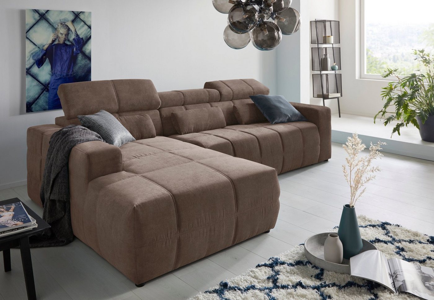 DOMO collection Ecksofa Brandon große Ausführung B/T/H: 289/177/80 cm, auch in Leder und Cord, mit Kopfteilverstellung, wahlweise Sitztiefenverstellung, L-Form von DOMO collection