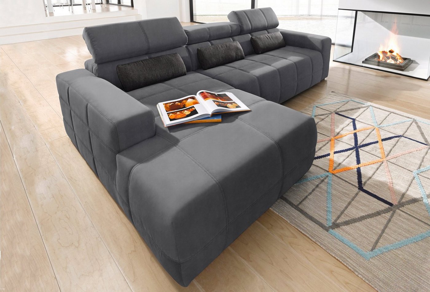 DOMO collection Ecksofa Brandon große Ausführung B/T/H: 289/177/80 cm, auch in Leder und Cord, mit Kopfteilverstellung, wahlweise Sitztiefenverstellung, L-Form von DOMO collection