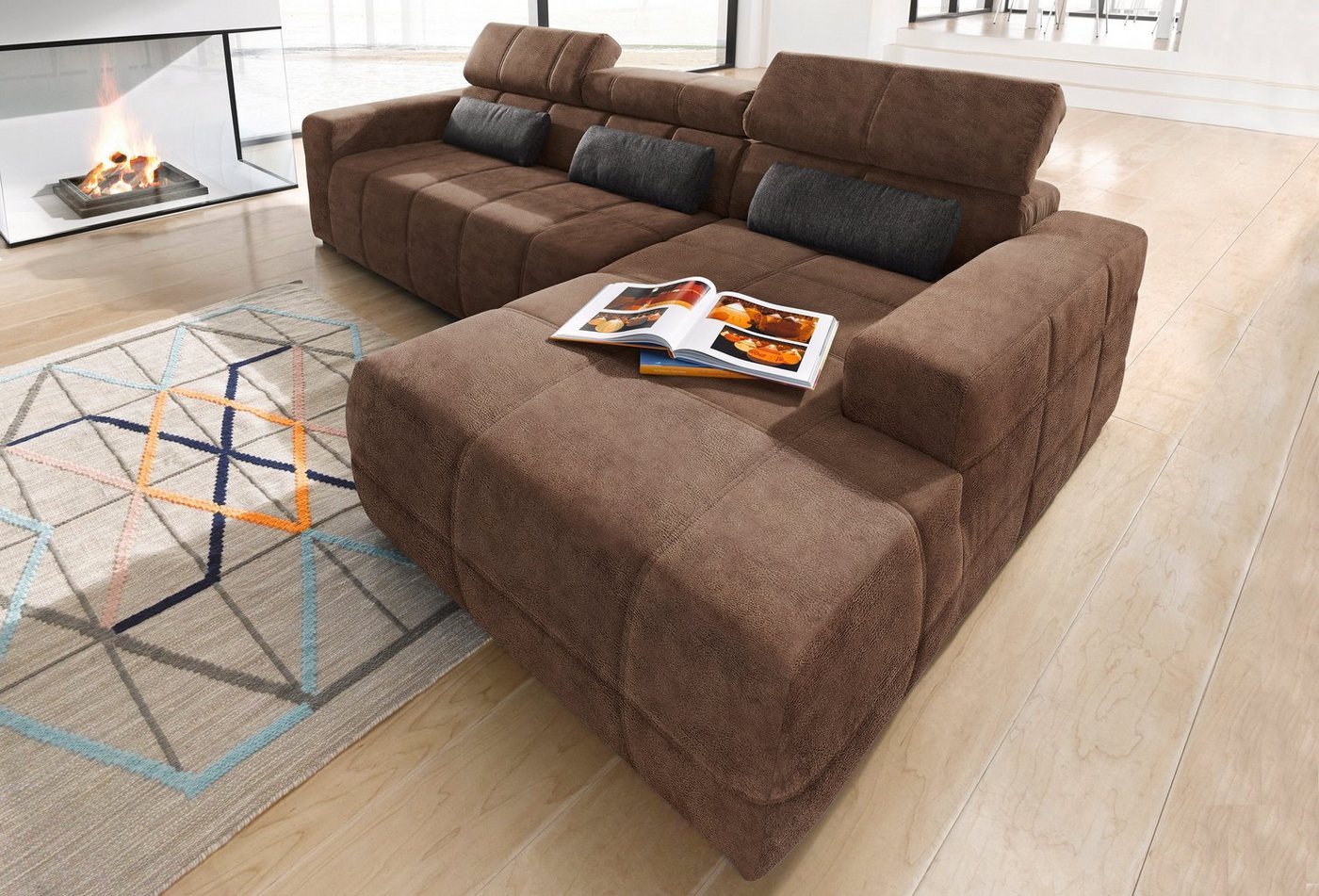 DOMO collection Ecksofa Brandon große Ausführung B/T/H: 289/177/80 cm, auch in Leder und Cord, mit Kopfteilverstellung, wahlweise Sitztiefenverstellung, L-Form von DOMO collection