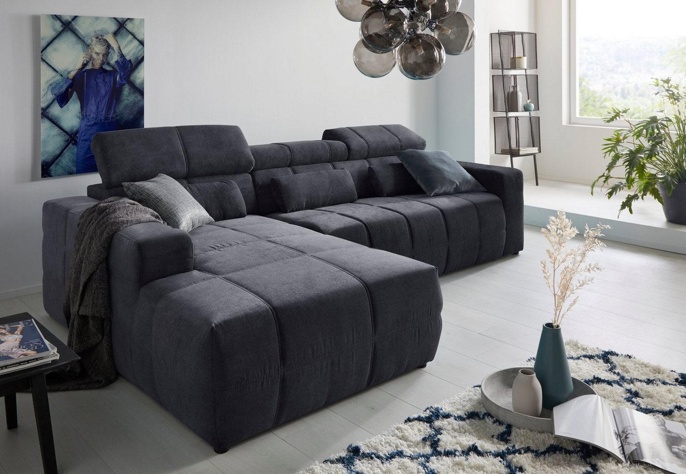 DOMO collection Ecksofa Brandon große Ausführung B/T/H: 289/177/80 cm, auch in Leder und Cord, mit Kopfteilverstellung, wahlweise Sitztiefenverstellung, L-Form von DOMO collection