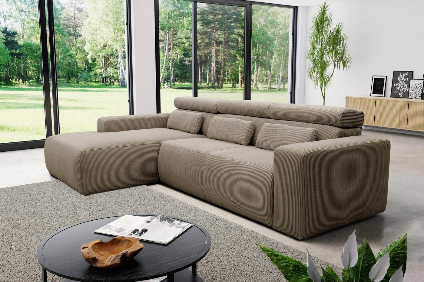 DOMO collection Ecksofa Brandon große Ausführung B/T/H: 289/177/80 cm, auch in Leder und Cord, mit Kopfteilverstellung, wahlweise Sitztiefenverstellung, L-Form von DOMO collection