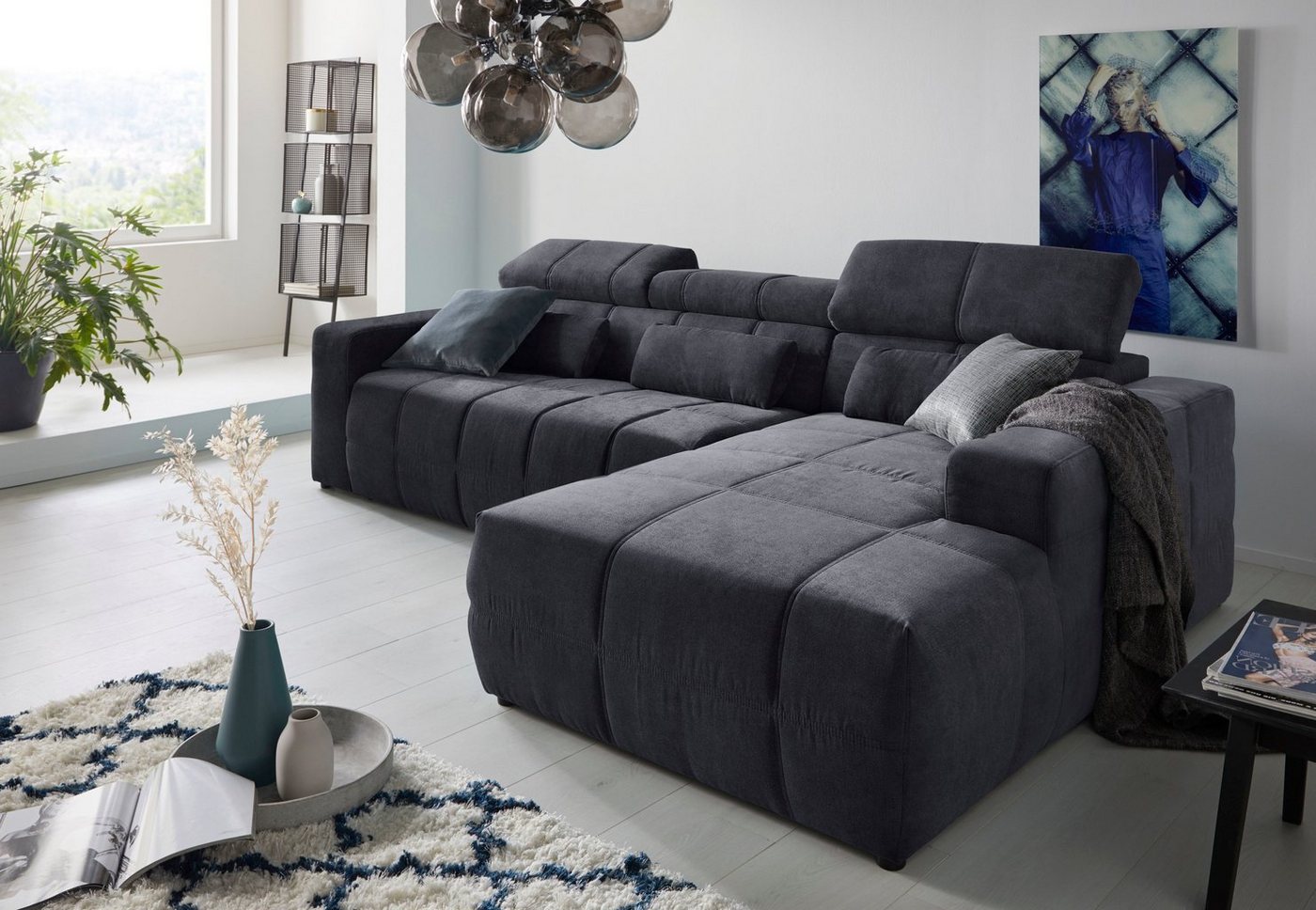 DOMO collection Ecksofa Brandon große Ausführung B/T/H: 289/177/80 cm, auch in Leder und Cord, mit Kopfteilverstellung, wahlweise Sitztiefenverstellung, L-Form von DOMO collection