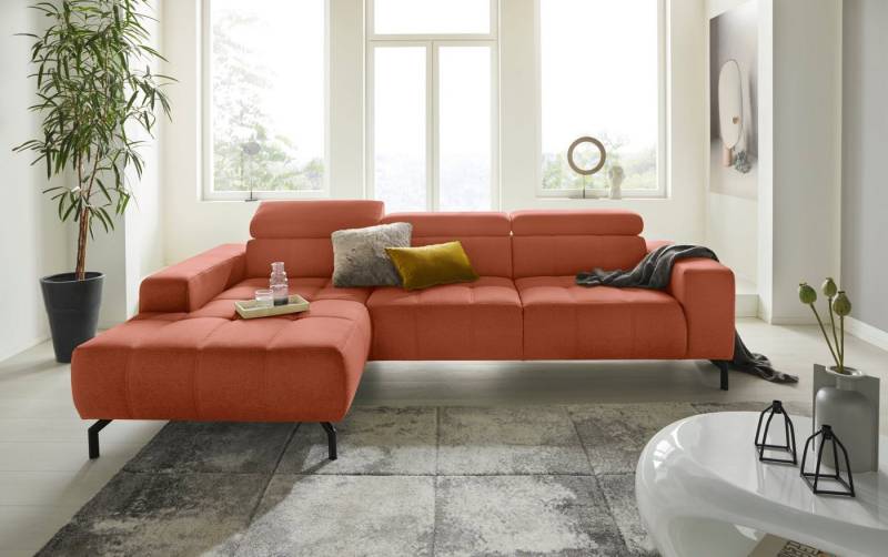 DOMO collection Ecksofa Cunelli tolle Sitznähte als Designelement, fester Sitzkomfort, L-Form, wahlweise mit 6-fach verstellbarer Kopfteilverstellung, bodenfrei von DOMO collection