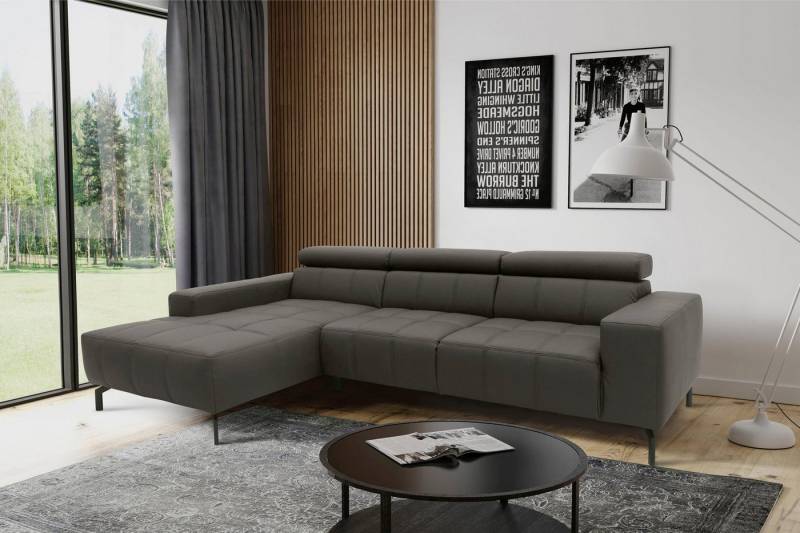 DOMO collection Ecksofa Cunelli tolle Sitznähte als Designelement, fester Sitzkomfort, L-Form, wahlweise mit 6-fach verstellbarer Kopfteilverstellung, bodenfrei von DOMO collection