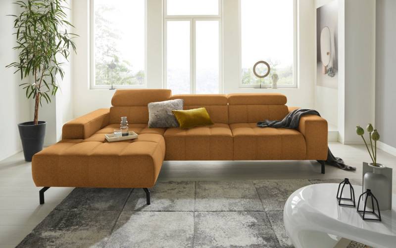 DOMO collection Ecksofa Cunelli tolle Sitznähte als Designelement, fester Sitzkomfort, L-Form, wahlweise mit 6-fach verstellbarer Kopfteilverstellung, bodenfrei von DOMO collection