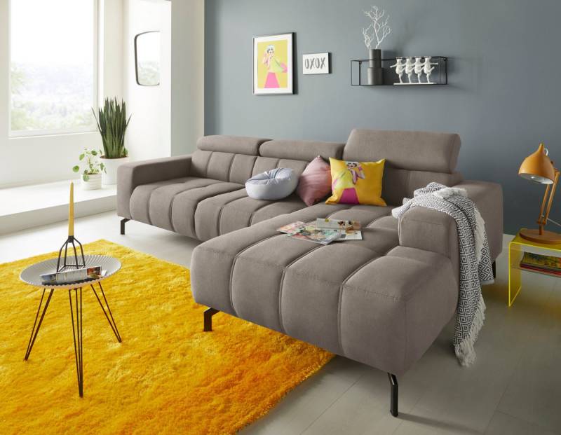 DOMO collection Ecksofa Cunelli tolle Sitznähte als Designelement, fester Sitzkomfort, L-Form, wahlweise mit 6-fach verstellbarer Kopfteilverstellung, bodenfrei von DOMO collection