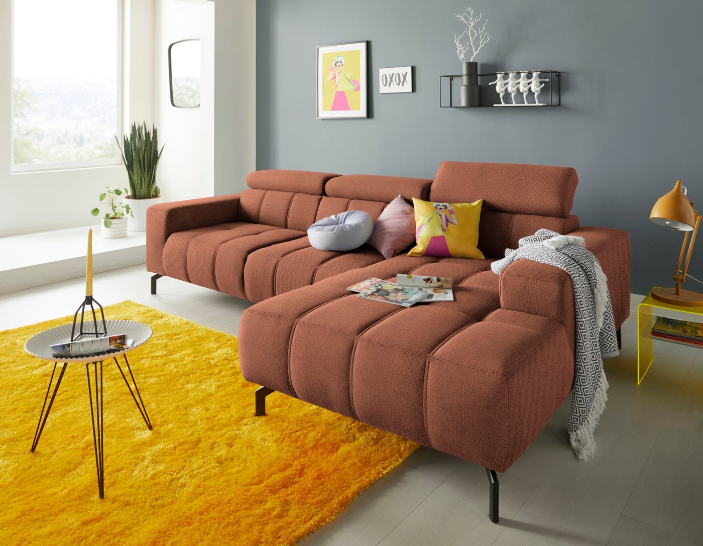 DOMO collection Ecksofa Cunelli L-Form, wahlweise inklusive 6-fach verstellbarer Kopfteilverstellung von DOMO collection