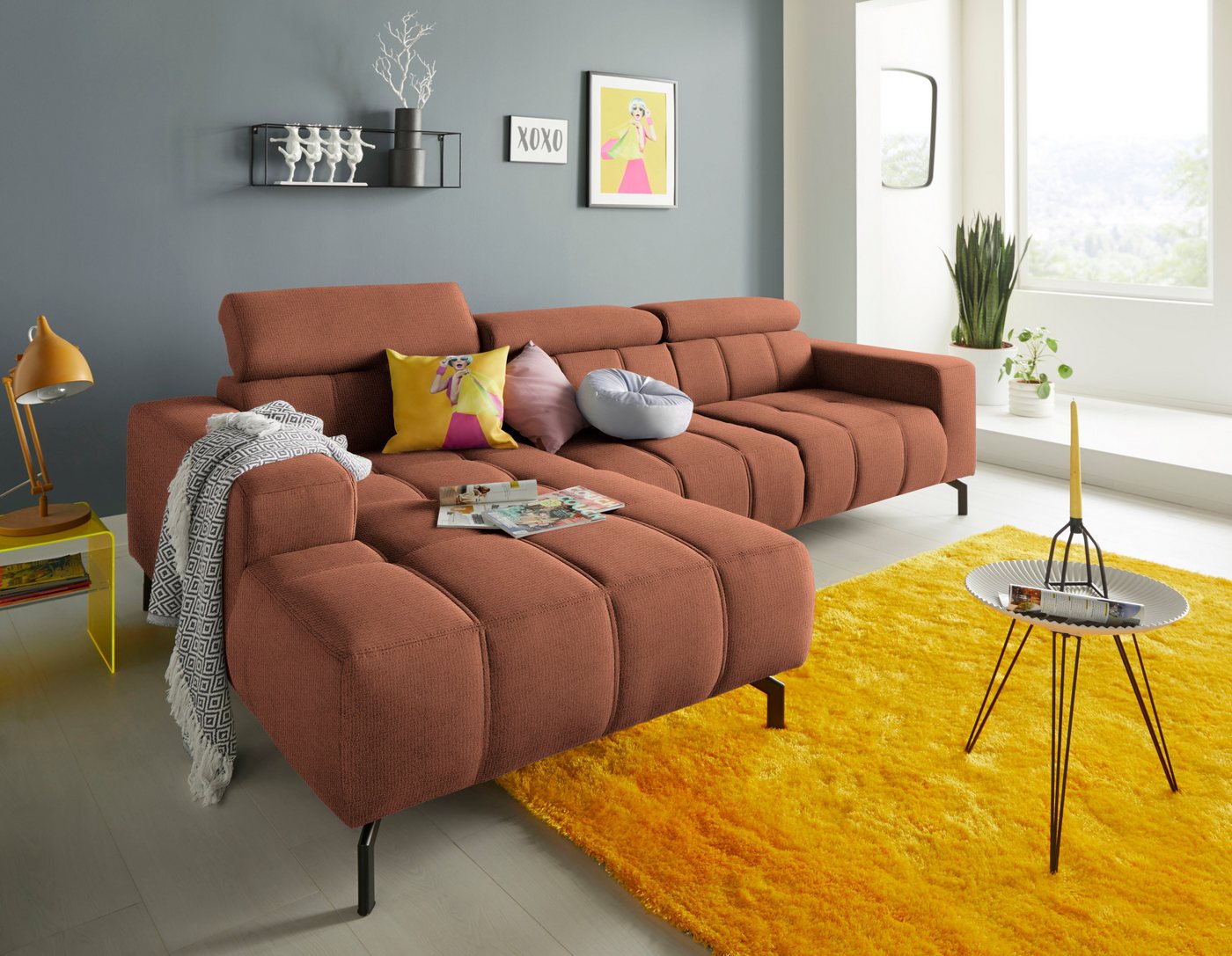 DOMO collection Ecksofa Cunelli L-Form, wahlweise inklusive 6-fach verstellbarer Kopfteilverstellung von DOMO collection