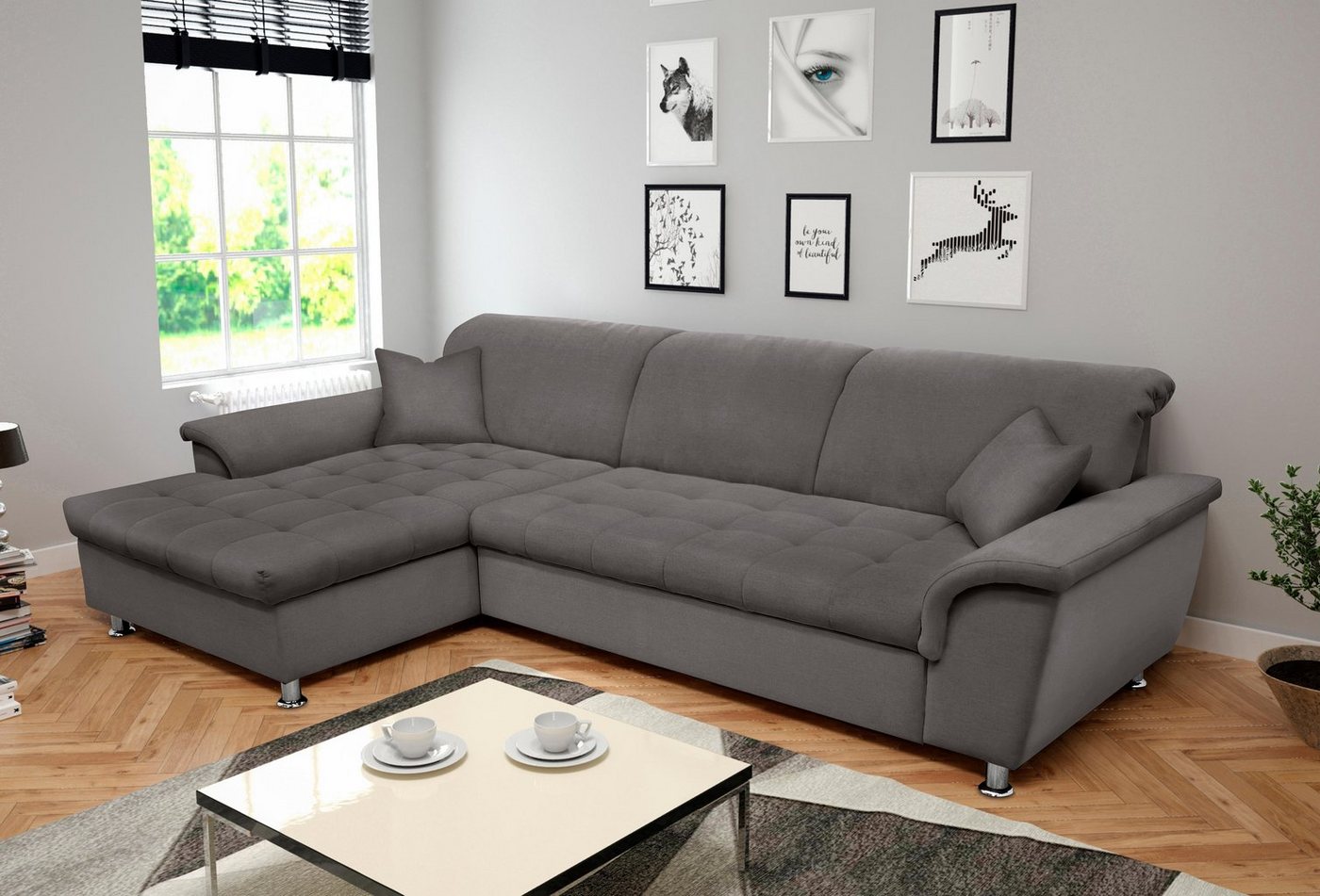 DOMO collection Ecksofa Franzi Steppung im Sitzbereich B7T/H: 278/162/80 cm, Schlafsofa L-Form, wahlweise mit Bettfunktion, Bettkasten und Kopfteilverstellung von DOMO collection