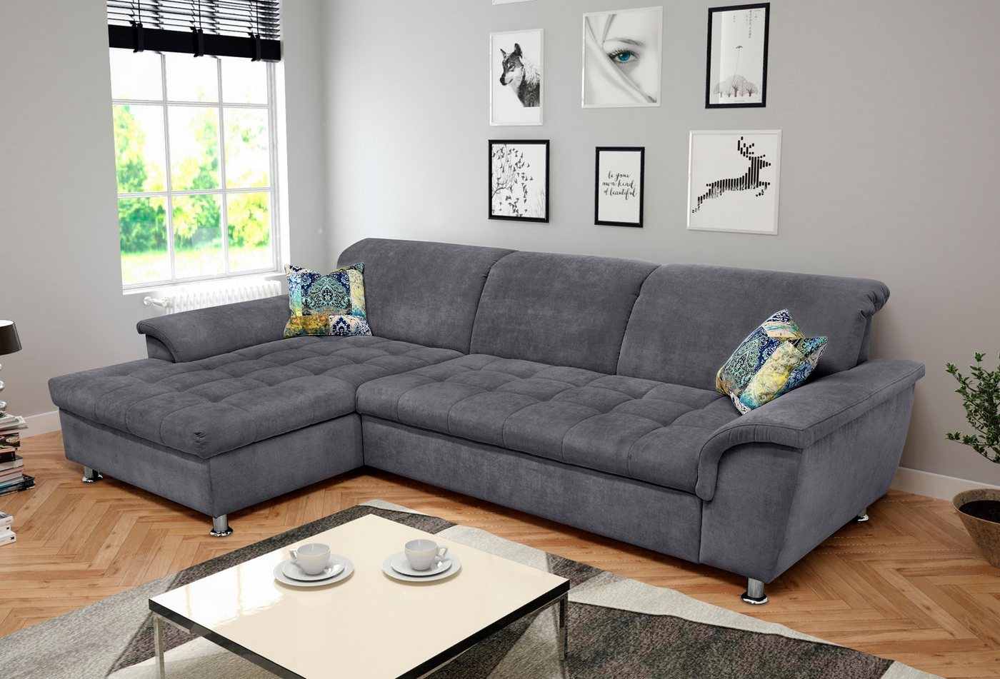 DOMO collection Ecksofa Franzi Steppung im Sitzbereich B7T/H: 278/162/80 cm, Schlafsofa L-Form, wahlweise mit Bettfunktion, Bettkasten und Kopfteilverstellung von DOMO collection