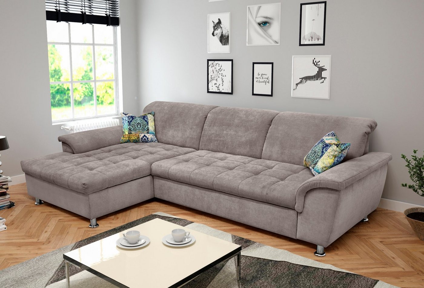 DOMO collection Ecksofa Franzi Steppung im Sitzbereich B7T/H: 278/162/80 cm, Schlafsofa L-Form, wahlweise mit Bettfunktion, Bettkasten und Kopfteilverstellung von DOMO collection