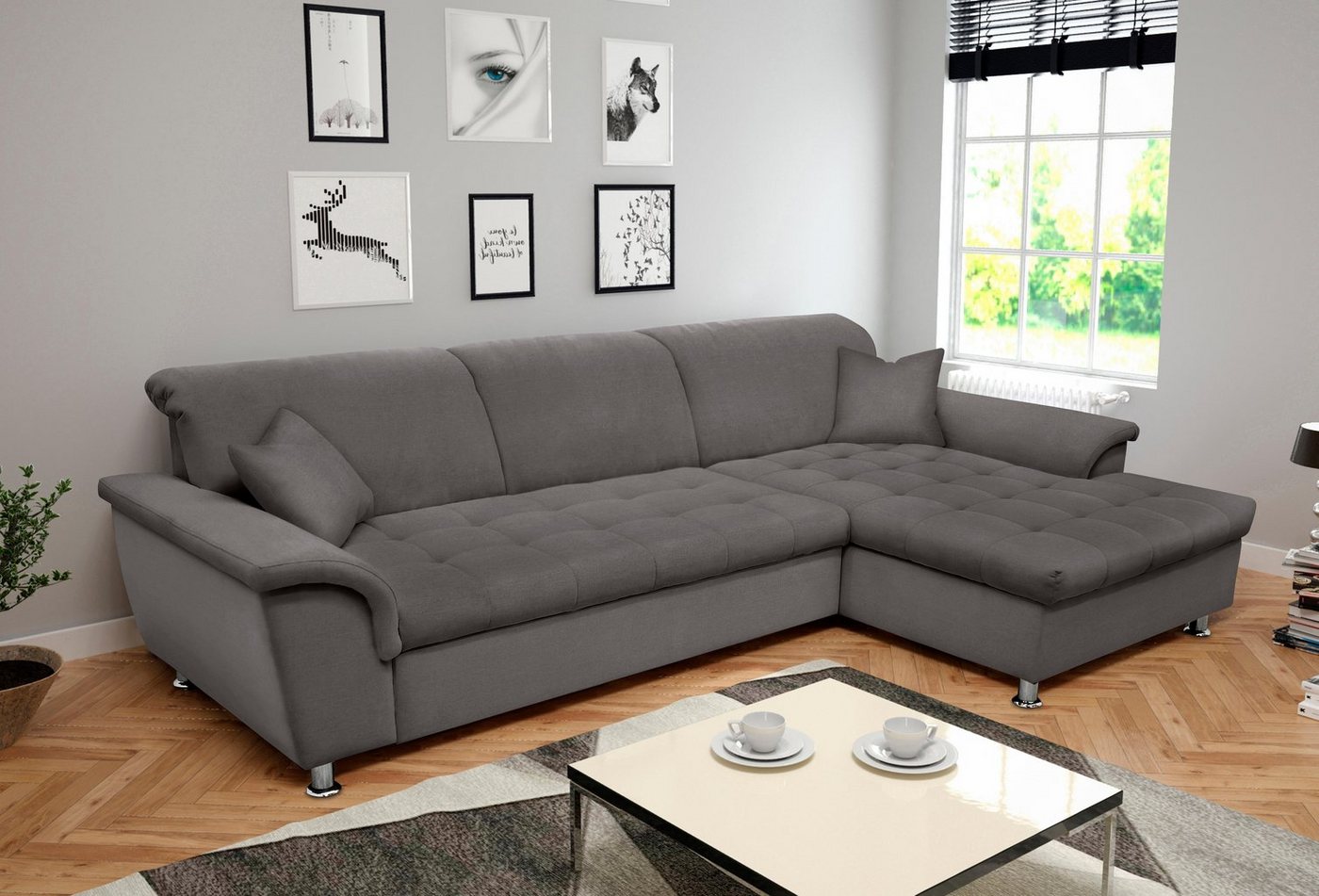 DOMO collection Ecksofa Franzi Steppung im Sitzbereich B7T/H: 278/162/80 cm, Schlafsofa L-Form, wahlweise mit Bettfunktion, Bettkasten und Kopfteilverstellung von DOMO collection