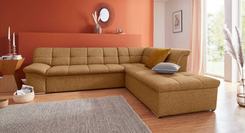 DOMO collection Ecksofa Lagoa, moderne Sitzheftung, bequem und komfortabel, L-Form, wahlweise mit Bettfunktion, frei im Raum stellbar, große Farbvielfalt von DOMO collection
