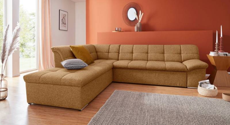 DOMO collection Ecksofa Lagoa, moderne Sitzheftung, bequem und komfortabel, L-Form, wahlweise mit Bettfunktion, frei im Raum stellbar, große Farbvielfalt von DOMO collection