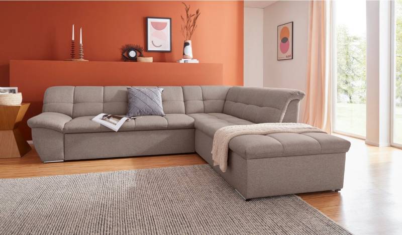 DOMO collection Ecksofa Lagoa, moderne Sitzheftung, bequem und komfortabel, L-Form, wahlweise mit Bettfunktion, frei im Raum stellbar, große Farbvielfalt von DOMO collection