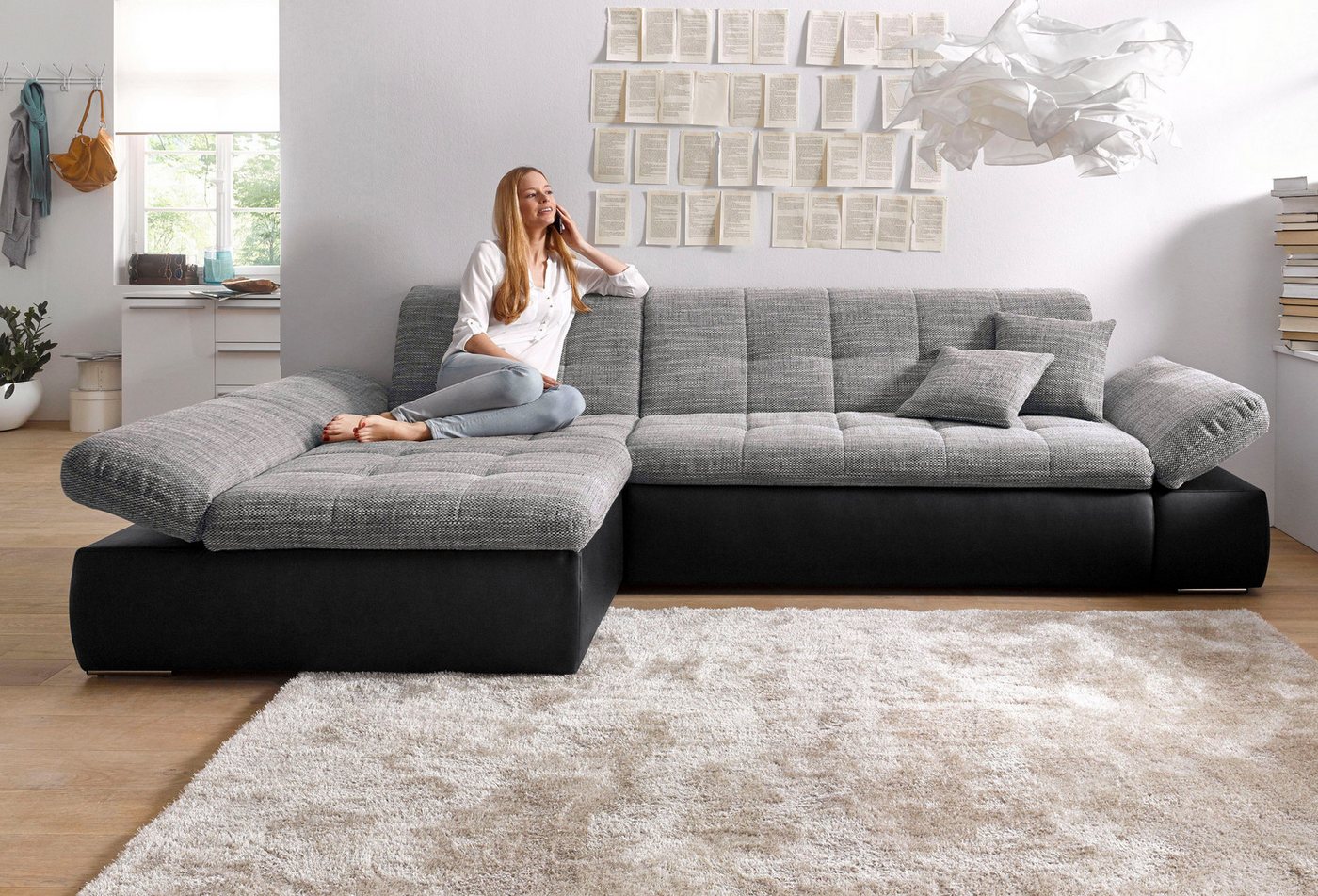 DOMO collection Ecksofa Moric, L-Form, XXL-Sofa - Breite 300cm, wahlweise mit Bettfunktion und Armteilverstellung. Schwarz-weiß-grau DOMO collection Ecksofa Moric, L-Form, XXL-Sofa - Breite 300cm, wahlweise mit Bettfunktion und Armteilverstellung. Schwarz-weiß-grau von DOMO collection
