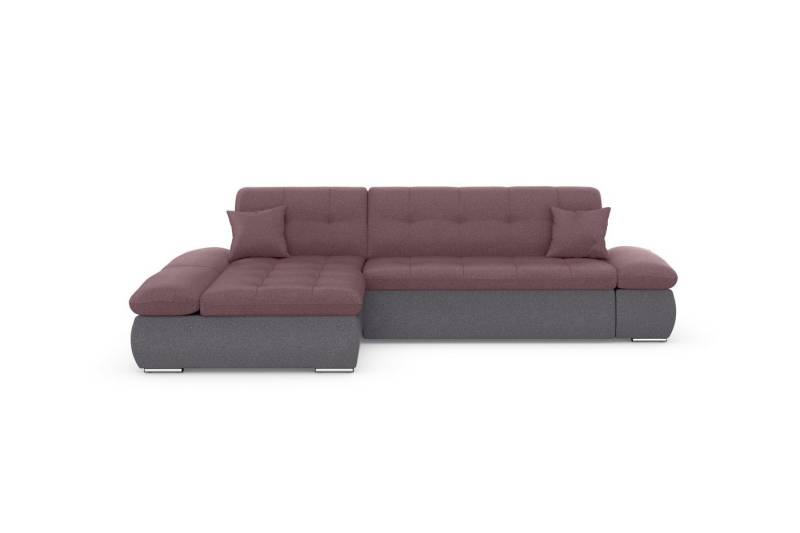 DOMO collection Ecksofa Moric, L-Form, XXL-Sofa - Breite 300cm, wahlweise mit Bettfunktion und Armteilverstellung, grau-beere von DOMO collection