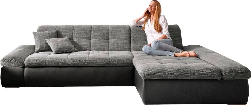 DOMO collection Ecksofa Moric, L-Form, XXL-Sofa - Breite 300cm, wahlweise mit Bettfunktion und Armteilverstellung. schwarz-weiß-grau von DOMO collection