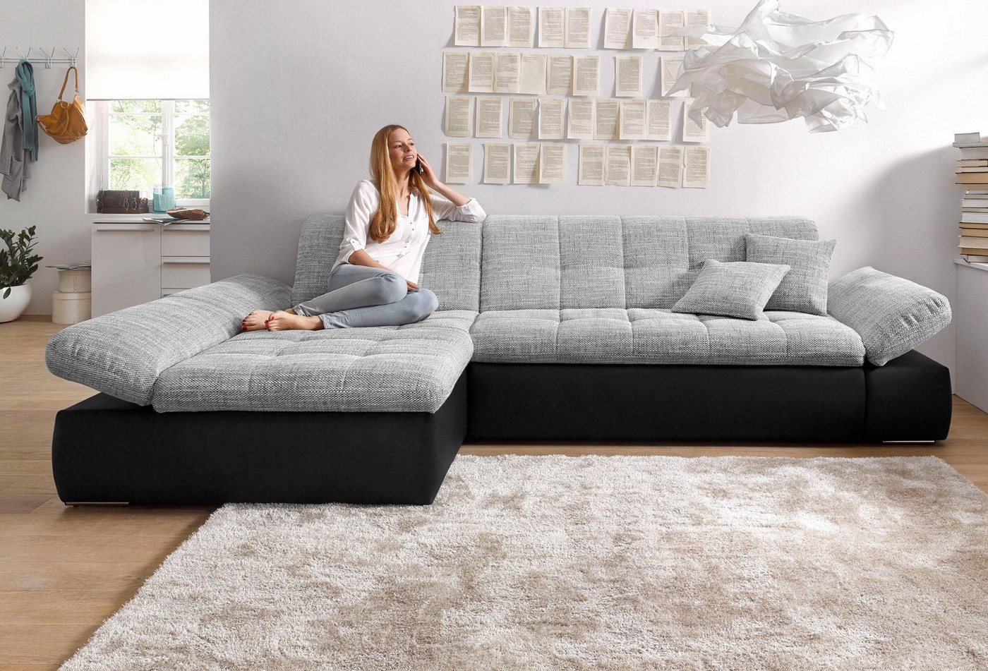 DOMO collection Ecksofa Moric Schlafsofa B/T/H 300/172/80 cm, auch in Cord, L-Form, XXL-Format, wahlweise auch mit Bettfunktion und Armverstellung von DOMO collection