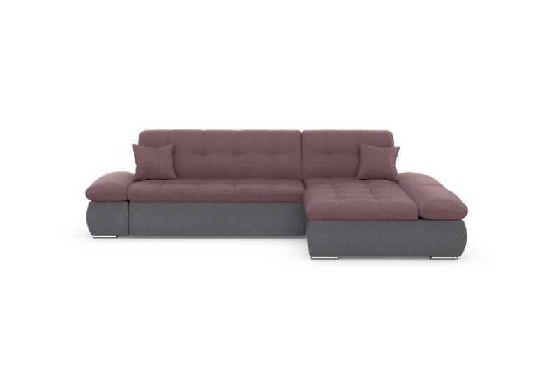 DOMO collection Ecksofa Moric, L-Form, XXL-Sofa - Breite 300cm, wahlweise mit Bettfunktion und Armteilverstellung, grau-beere von DOMO collection