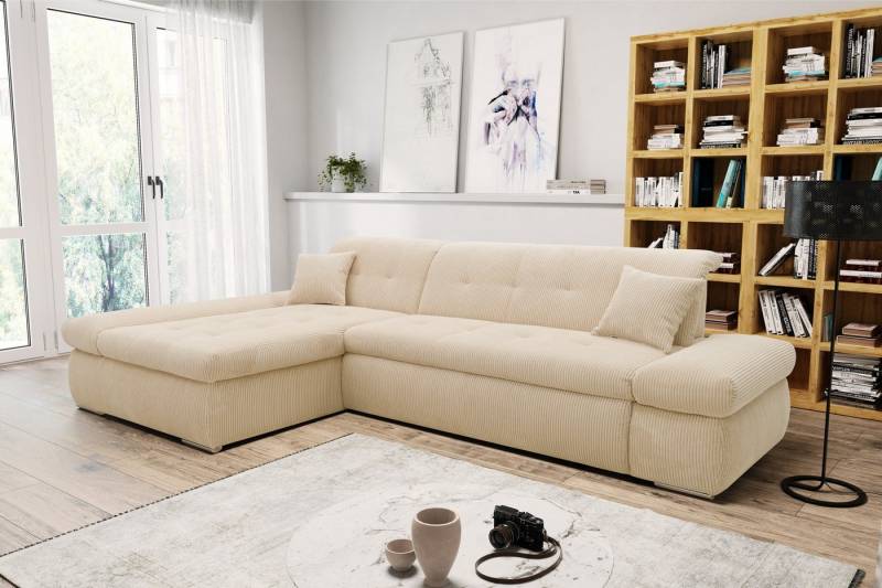 DOMO collection Ecksofa Moric Luxus - B/T/H 300/172/80 cm, XXL-Format, L-Form, 140kg Belastung/Sitz, Cord, creme von DOMO collection