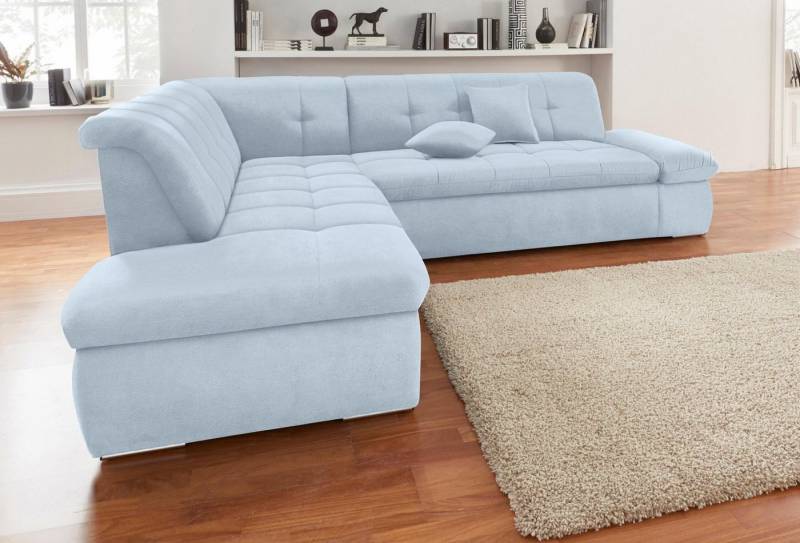 DOMO collection Ecksofa NMoric incl. Zierkissen B/T/H: 273/216/80 cm L-Form, Ottomanen-Abschluss, wahlweise mit Bettfunktion und Armlehnverstellung von DOMO collection