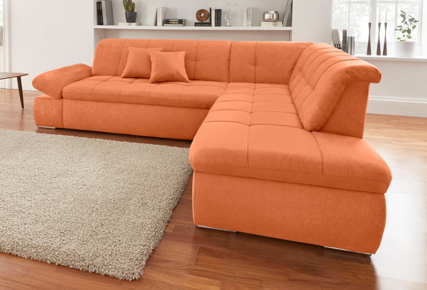 DOMO collection Ecksofa NMoric incl. Zierkissen B/T/H: 273/216/80 cm L-Form, Ottomanen-Abschluss, wahlweise mit Bettfunktion und Armlehnverstellung von DOMO collection