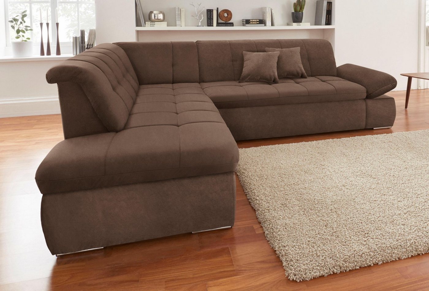 DOMO collection Ecksofa NMoric incl. Zierkissen B/T/H: 273/216/80 cm L-Form, Ottomanen-Abschluss, wahlweise mit Bettfunktion und Armlehnverstellung von DOMO collection