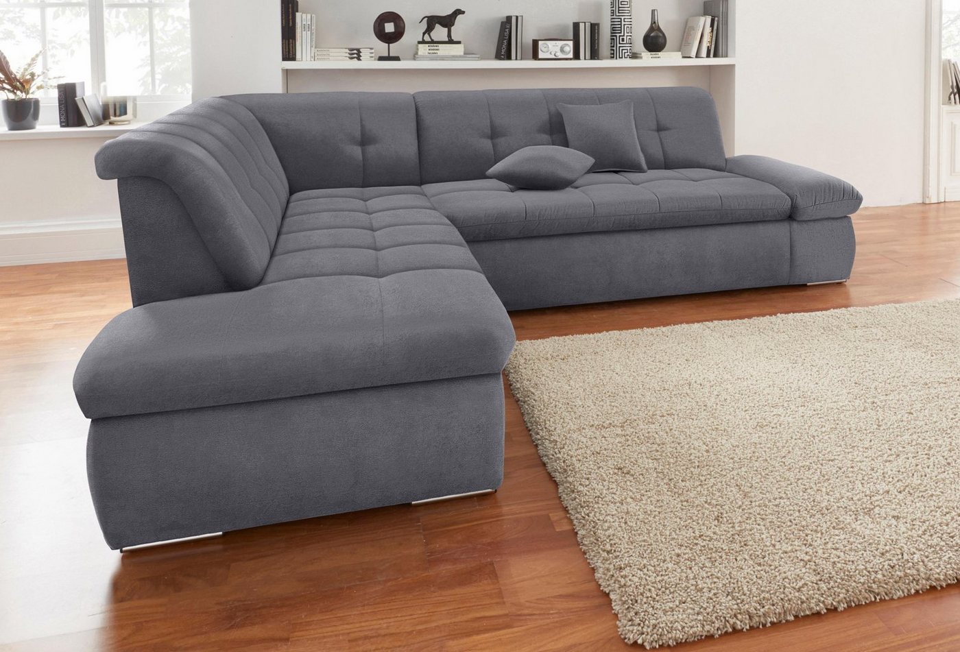 DOMO collection Ecksofa NMoric incl. Zierkissen B/T/H: 273/216/80 cm L-Form, Ottomanen-Abschluss, wahlweise mit Bettfunktion und Armlehnverstellung von DOMO collection