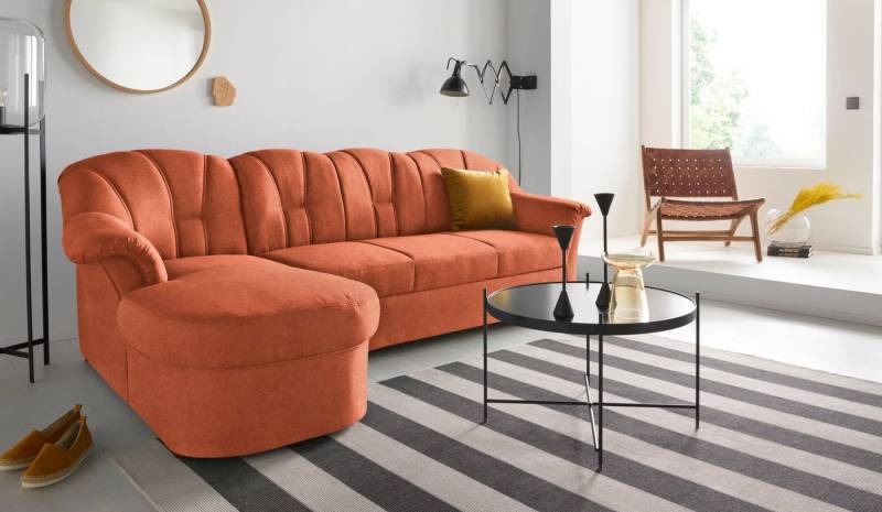 DOMO collection Ecksofa Papenburg, zeitlose Rückensteppung, elegante Formensprache, L-Form, in großer Farbvielfalt, wahlweise mit Bettfunktion von DOMO collection