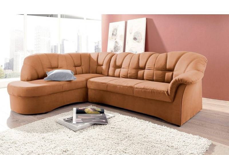 DOMO collection Ecksofa Papenburg, zeitlose Rückensteppung, elegante Armlehne, L-Form, mit Ottomane, wahlweise mit Bettfunktion von DOMO collection
