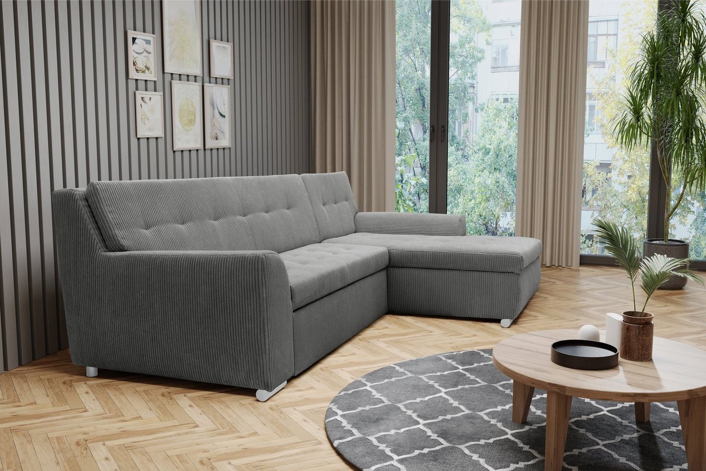 DOMO collection Ecksofa Treviso viele Bezüge, auch in Cord, Schlafsofa, B/T/H: 267/80/83 cm, wahlweise mit Bettfunktion, incl. Zierkissen, hochwertige Steppung von DOMO collection