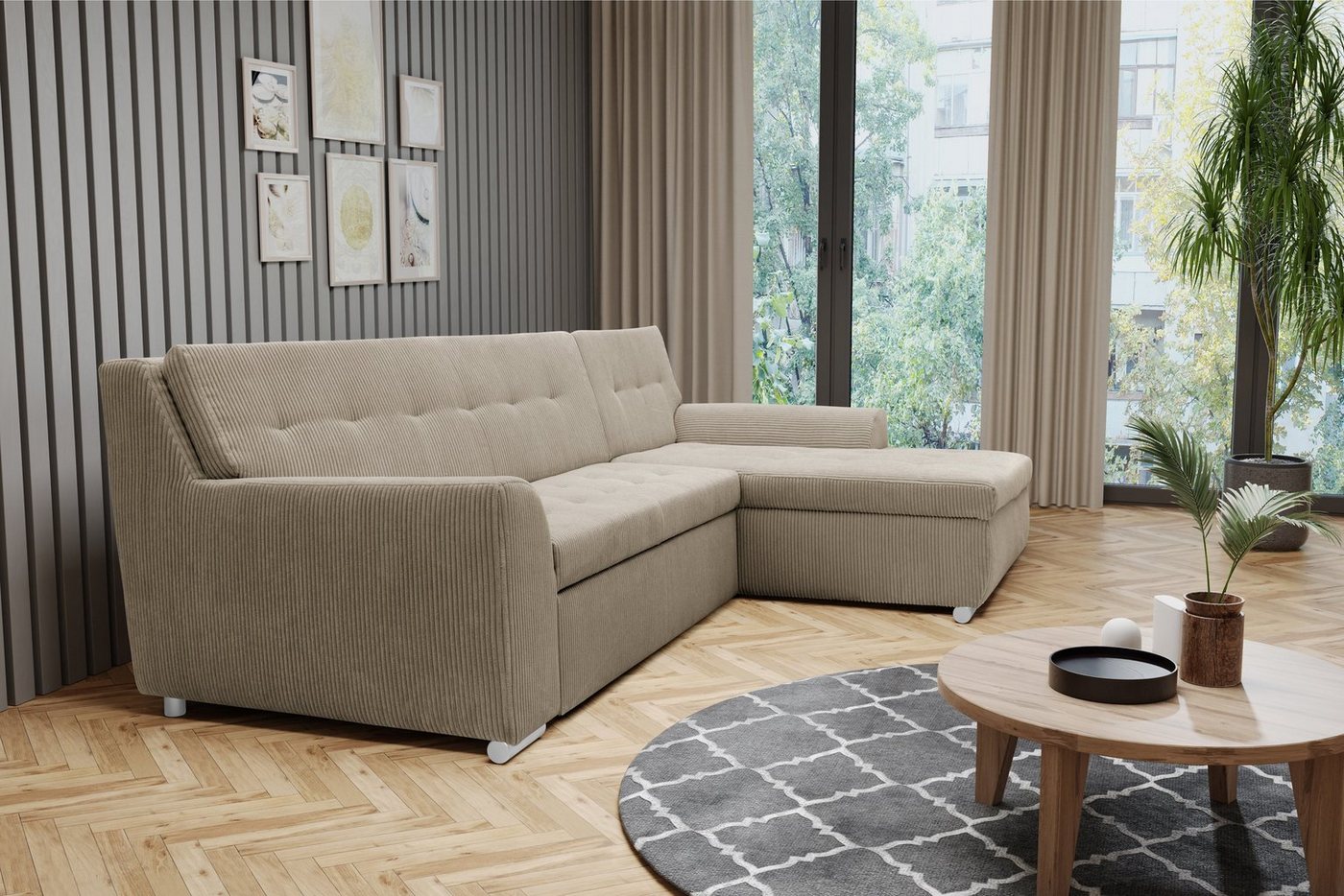 DOMO collection Ecksofa Treviso viele Bezüge, auch in Cord, L-Form, B/T/H: 267/80/83 cm, wahlweise mit Bettfunktion, incl. Zierkissen, hochwertige Steppung von DOMO collection