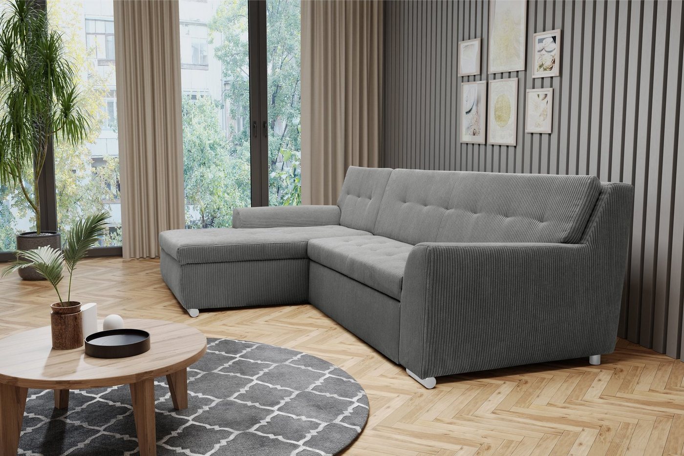 DOMO collection Ecksofa Treviso viele Bezüge, auch in Cord, Schlafsofa, B/T/H: 267/80/83 cm, wahlweise mit Bettfunktion, incl. Zierkissen, hochwertige Steppung von DOMO collection