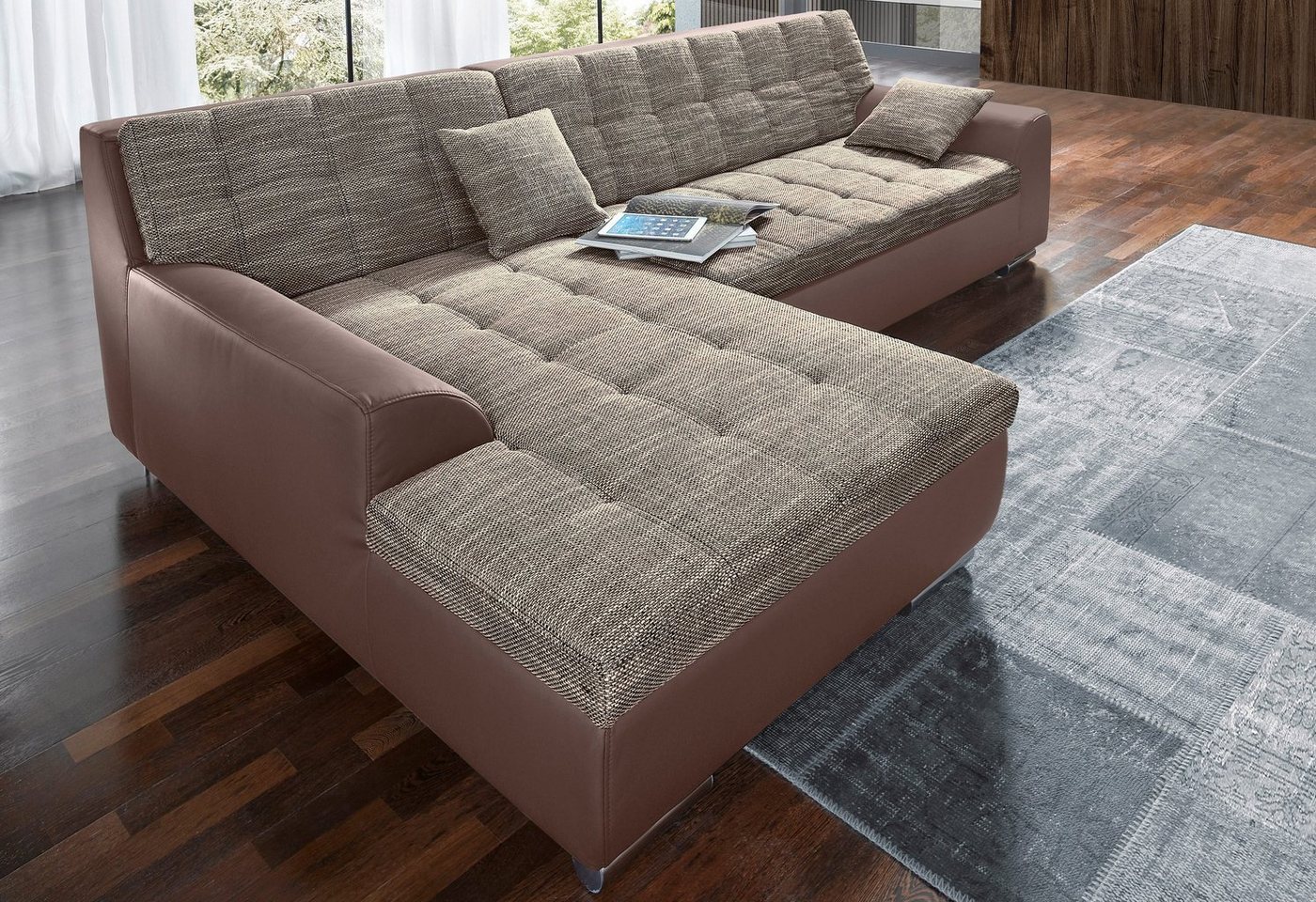 DOMO collection Ecksofa Treviso viele Bezüge, auch in Cord, L-Form, B/T/H: 267/80/83 cm, wahlweise mit Bettfunktion, incl. Zierkissen, hochwertige Steppung von DOMO collection