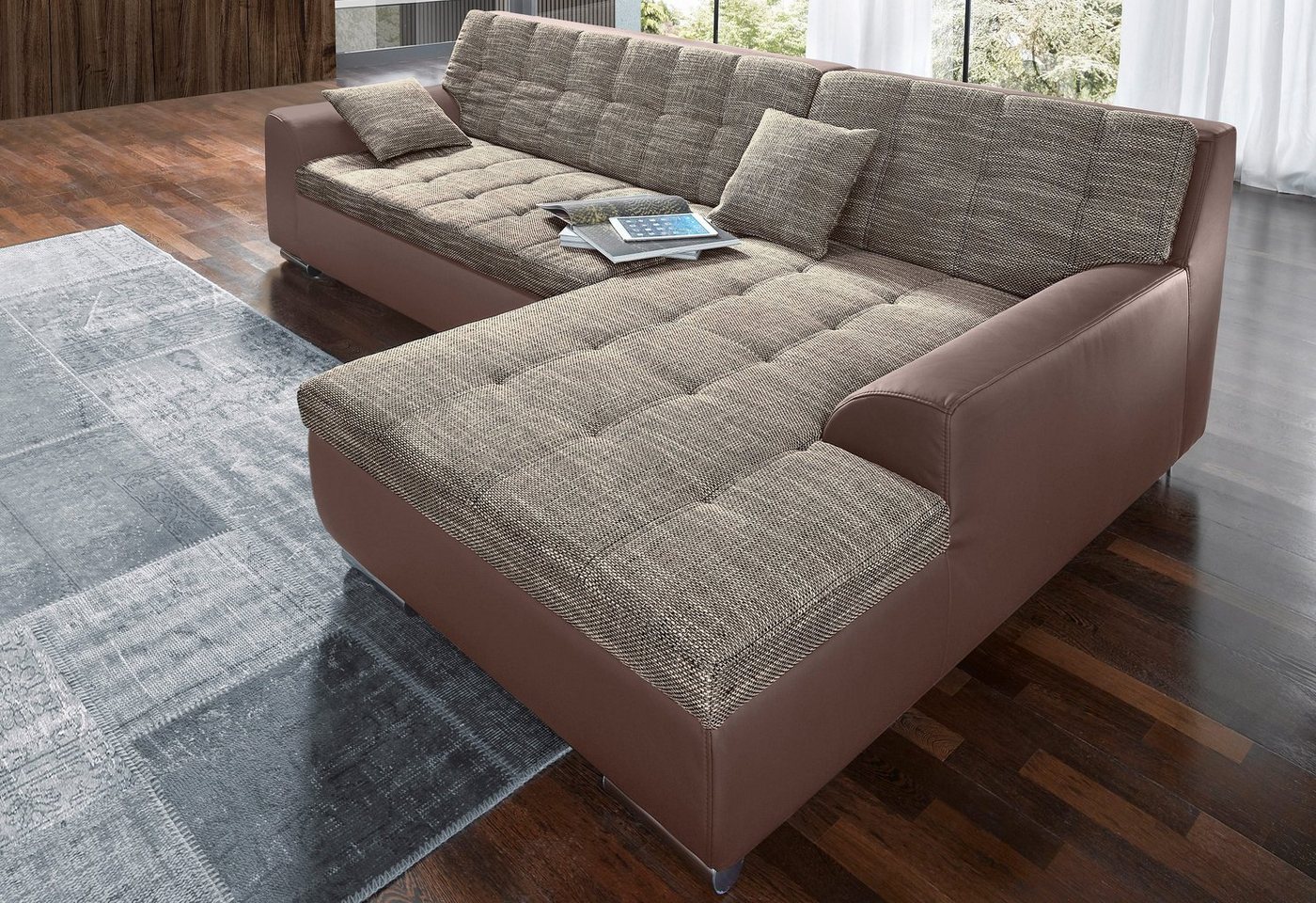 DOMO collection Ecksofa Treviso viele Bezüge, auch in Cord, Schlafsofa, B/T/H: 267/80/83 cm, wahlweise mit Bettfunktion, incl. Zierkissen, hochwertige Steppung von DOMO collection