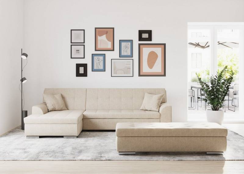 DOMO collection Ecksofa Treviso viele Bezüge, auch in Cord, L-Form, B/T/H: 267/80/83 cm, wahlweise mit Bettfunktion, incl. Zierkissen, hochwertige Steppung von DOMO collection