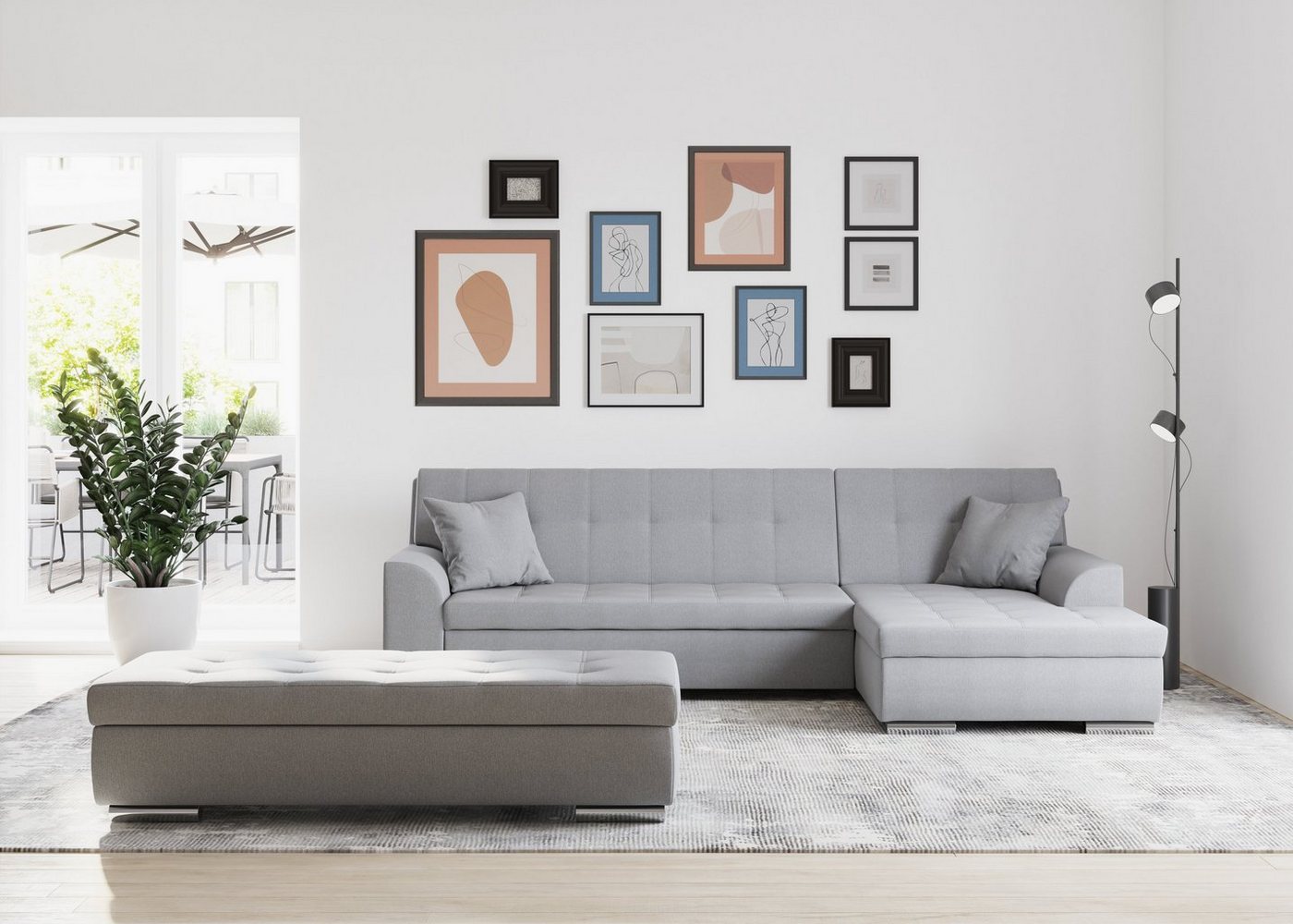 DOMO collection Ecksofa Treviso viele Bezüge, auch in Cord, L-Form, B/T/H: 267/80/83 cm, wahlweise mit Bettfunktion, incl. Zierkissen, hochwertige Steppung von DOMO collection