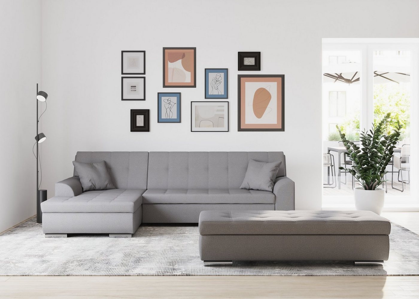 DOMO collection Ecksofa Treviso viele Bezüge, auch in Cord, Schlafsofa, B/T/H: 267/80/83 cm, wahlweise mit Bettfunktion, incl. Zierkissen, hochwertige Steppung von DOMO collection