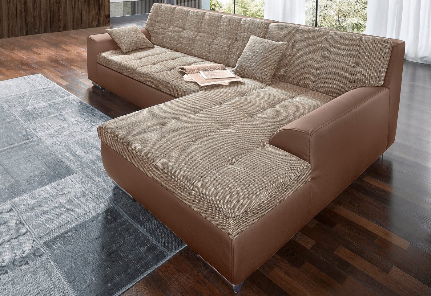 DOMO collection Ecksofa Treviso viele Bezüge, auch in Cord, Schlafsofa, B/T/H: 267/80/83 cm, wahlweise mit Bettfunktion, incl. Zierkissen, hochwertige Steppung von DOMO collection