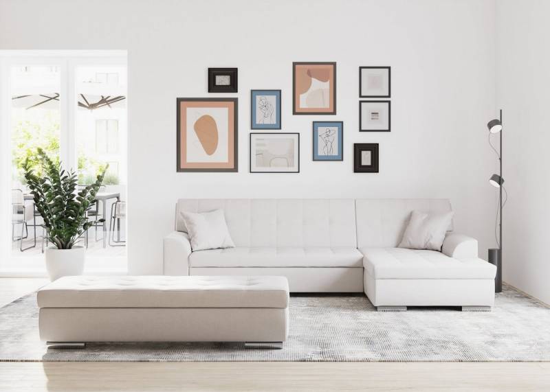 DOMO collection Ecksofa Treviso viele Bezüge, auch in Cord, L-Form, B/T/H: 267/80/83 cm, wahlweise mit Bettfunktion, incl. Zierkissen, hochwertige Steppung von DOMO collection