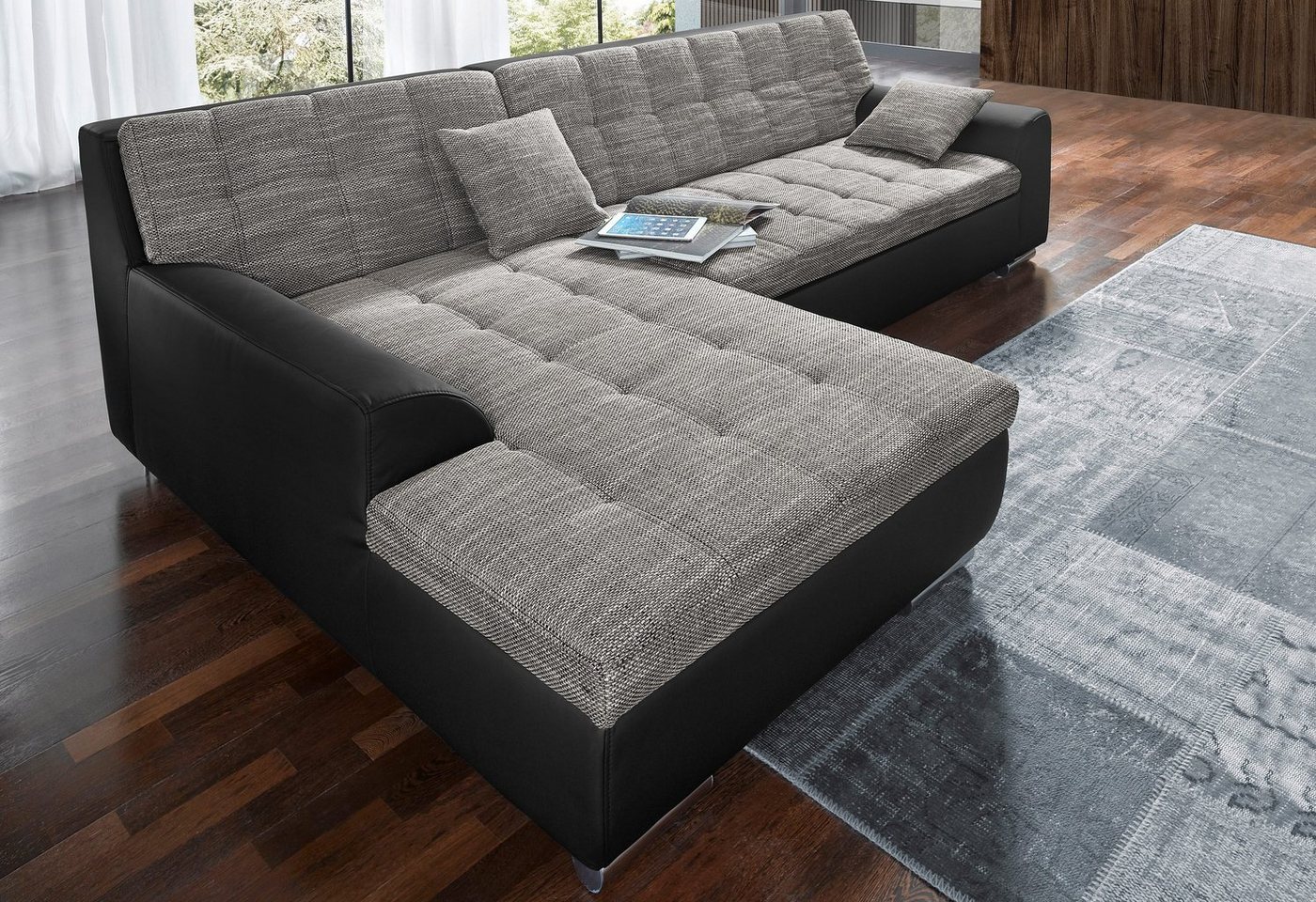 DOMO collection Ecksofa Treviso viele Bezüge, auch in Cord, Schlafsofa, B/T/H: 267/80/83 cm, wahlweise mit Bettfunktion, incl. Zierkissen, hochwertige Steppung von DOMO collection