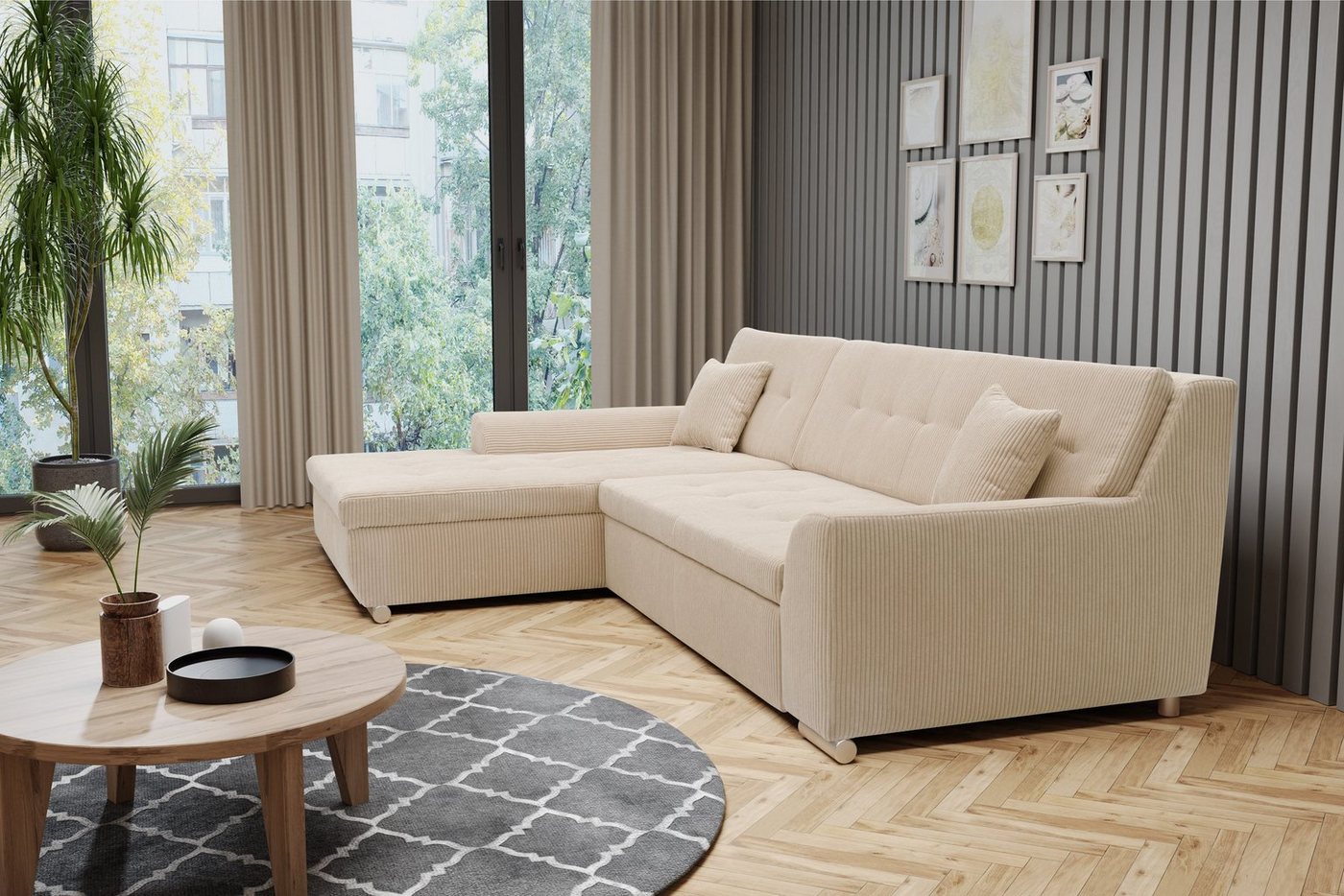 DOMO collection Ecksofa Treviso viele Bezüge, auch in Cord, Schlafsofa, B/T/H: 267/80/83 cm, wahlweise mit Bettfunktion, incl. Zierkissen, hochwertige Steppung von DOMO collection