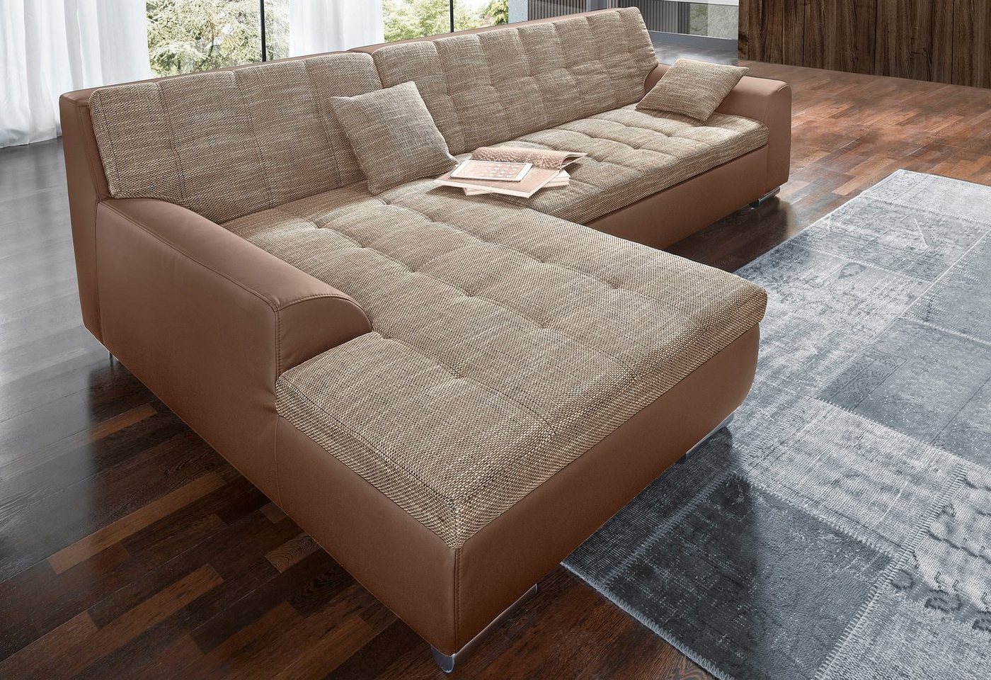 DOMO collection Ecksofa Treviso viele Bezüge, auch in Cord, Schlafsofa, B/T/H: 267/80/83 cm, wahlweise mit Bettfunktion, incl. Zierkissen, hochwertige Steppung von DOMO collection