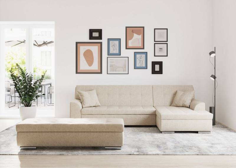 DOMO collection Ecksofa Treviso viele Bezüge, auch in Cord, L-Form, B/T/H: 267/80/83 cm, wahlweise mit Bettfunktion, incl. Zierkissen, hochwertige Steppung von DOMO collection