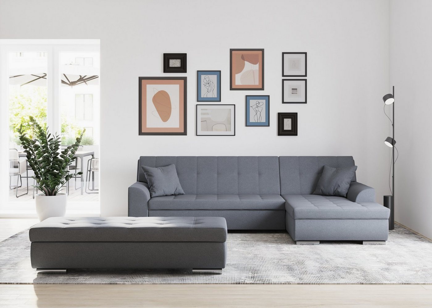 DOMO collection Ecksofa Treviso viele Bezüge, auch in Cord, L-Form, B/T/H: 267/80/83 cm, wahlweise mit Bettfunktion, incl. Zierkissen, hochwertige Steppung von DOMO collection