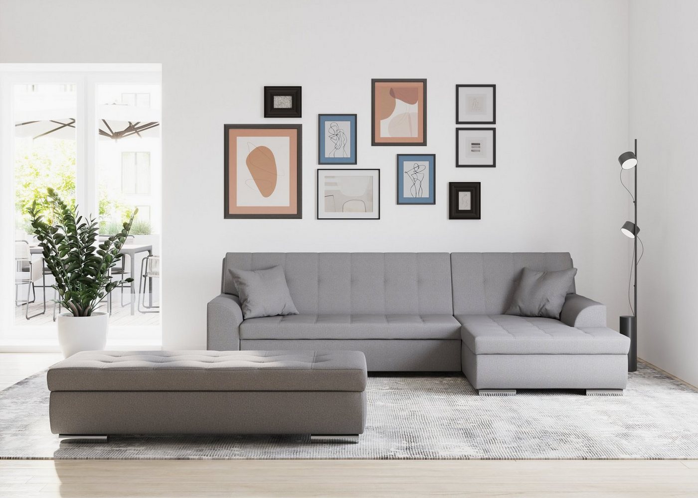 DOMO collection Ecksofa Treviso viele Bezüge, auch in Cord, L-Form, B/T/H: 267/80/83 cm, wahlweise mit Bettfunktion, incl. Zierkissen, hochwertige Steppung von DOMO collection