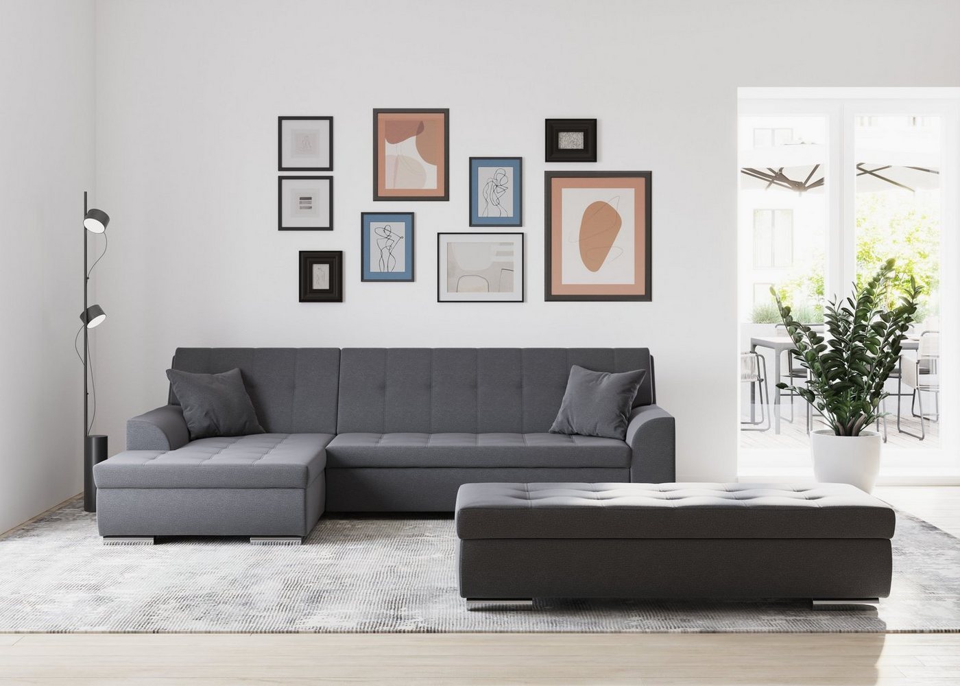 DOMO collection Ecksofa Treviso viele Bezüge, auch in Cord, Schlafsofa, B/T/H: 267/80/83 cm, wahlweise mit Bettfunktion, incl. Zierkissen, hochwertige Steppung von DOMO collection