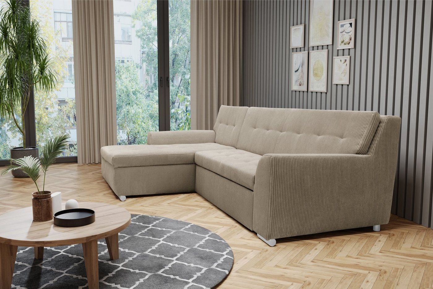 DOMO collection Ecksofa Treviso viele Bezüge, auch in Cord, Schlafsofa, B/T/H: 267/80/83 cm, wahlweise mit Bettfunktion, incl. Zierkissen, hochwertige Steppung von DOMO collection